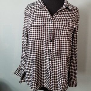 Maroon, blue, and white Gingham pattern blouse